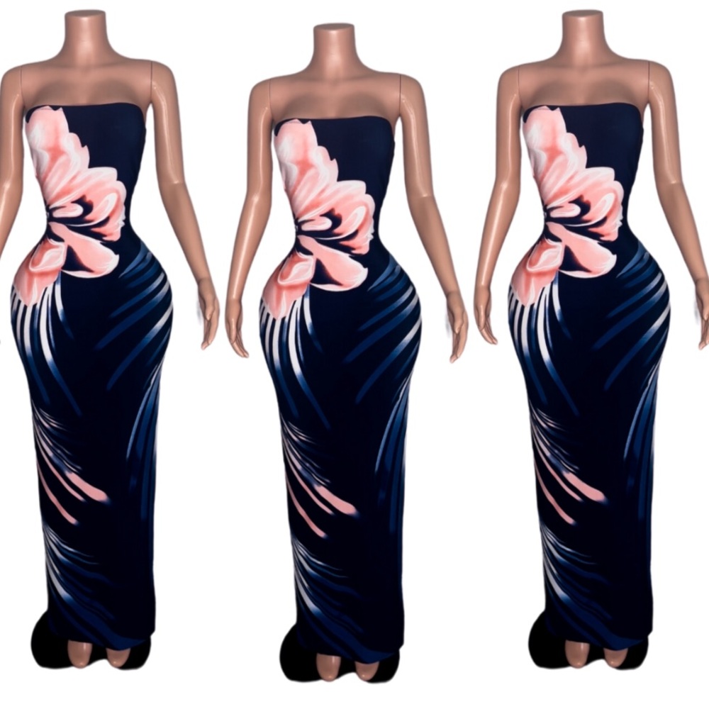 NWT Long vibrant deep blue Floral tube style maxi dress